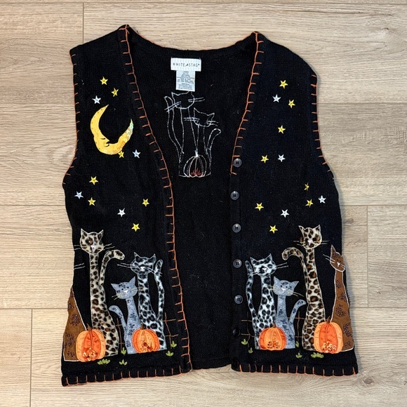 White Stag Jackets & Blazers - Vintage Cat Themed Black Knit Vest